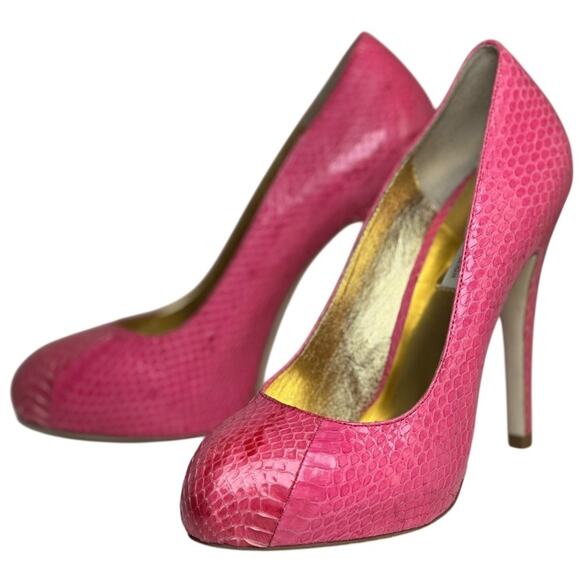 Kathryn Amberleigh Heel Sz 8 Pink Snakeskin Leather Platform Stiletto Barbiecore - Picture 1 of 16